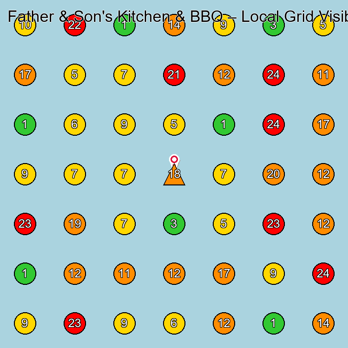 Father & Son's Kitchen & BBQ Food Manufacturer GeoGrid ranking map for None